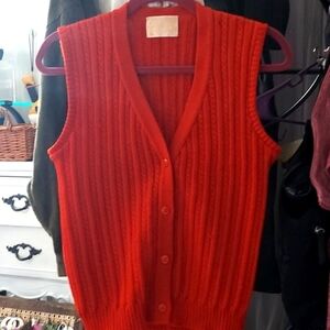 Pendleton Vintage Red Cable Knit Wool Button down Sweater Vest Sz 38  Large